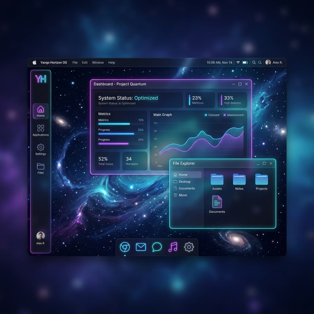 Yavqo Horizon OS Desktop Workspace User Interface Mockup
