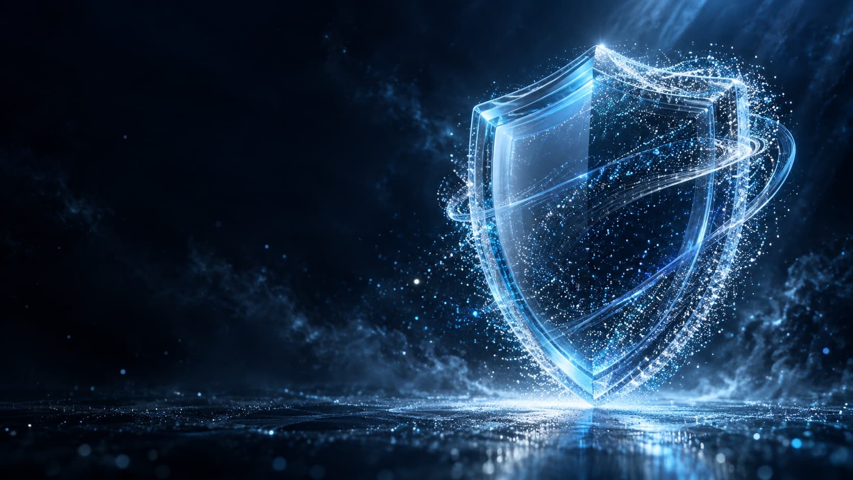 A translucent shield made of blue light